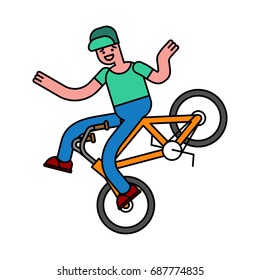 Tricks on bicycle. guy on bike. Repent of BMX. 
