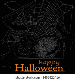 Tricks and tips.Happy Halloween.Skary scene with pumpkin and bats.Horror.