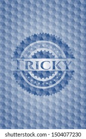 Tricky blue hexagon emblem. Vector Illustration. Detailed.