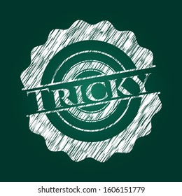Tricky chalkboard emblem on black board. Vector Illustration. Detailed.
