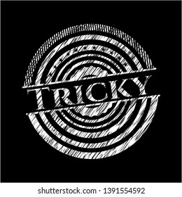 Tricky chalkboard emblem. Vector Illustration. Detailed.