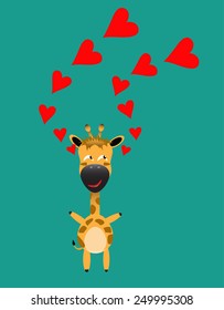 tricky giraffe cartoon character with red heart vector
