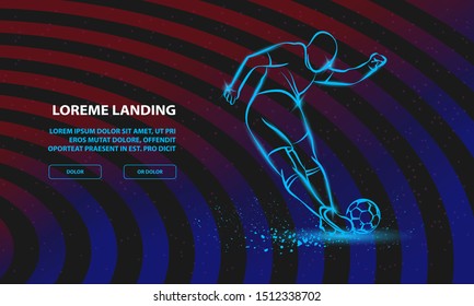 Tricky kick by soccer player. Vector Sport Background for Landing Page Template.