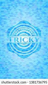 Tricky sky blue emblem with triangle mosaic background