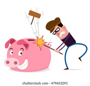 tricky thief failed to breaking piggy bank
