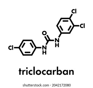 Triclocarban antibacterial agent molecule. Often used in antibacterial soaps and lotions. Skeletal formula.