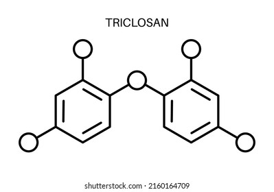 Triclosan Molecular Formula Icon. Endocrine, Disruptor Concept. Antibacterial And Antifungal Agent Poster Flat Vector Illustration.