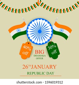Tricolor background for 26th January Happy Republic Day of India Freedom Sale and Promotion. Vector illustration
