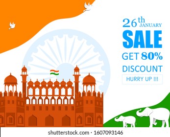 Tricolor background for 26th January Happy Republic Day of India Freedom Sale and Promotion. Vector illustration