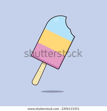 Tri-Color Bitten Ice Cream Vector Icon illustration Sweet Ice cream