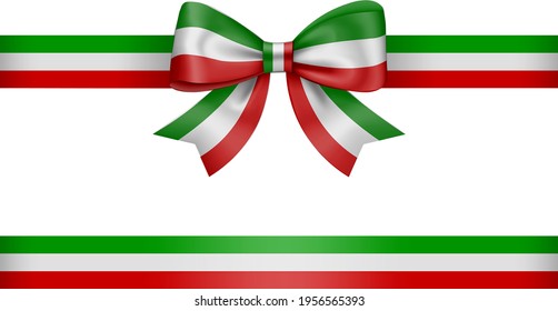 tricolor bow and ribbon green white and red  bow with ribbon italian or mexican flag colors