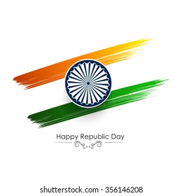 Tricolor brush stroke illustration with Asoka wheel for republic day India.