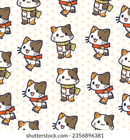 Tricolor cat seamless pattern. Cut animal wallpaper for textile, christmas seamless pattern theme, for use as wallpaper or gift wrap paper.