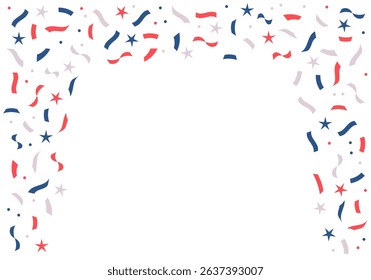 Tricolor Confetti Web graphics White background. Stars confetti for 4th of July for decoration and covering. Happy Independence Day in USA	
