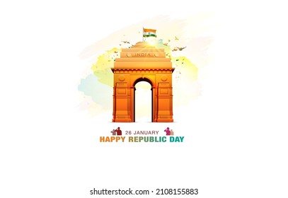Tricolor flag with India gate. Republic day of India 26 January celebration background