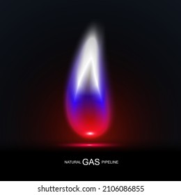 Tricolor gas flame, flag of Russia. Russian gas. White, blue and red colors. Clean gas pipeline from Nord Stream. Close-up. 3d realistic vector illustration.