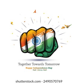 Tricolor Greeting for Independence day of india.Vector illustration of Patriotic hand punch.