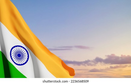 Tricolor Indian Flag on sunset. Background for National holidays with place for text. EPS10 vector