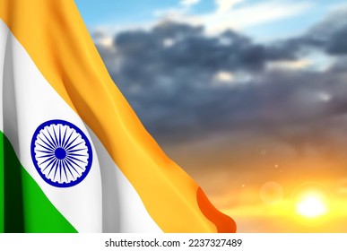 Bandera india tricolor al atardecer. Antecedentes de las fiestas nacionales con lugar para texto. Vector EPS10