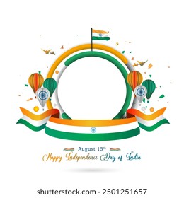 Tricolor Logo template frame design for Independence Day of India.