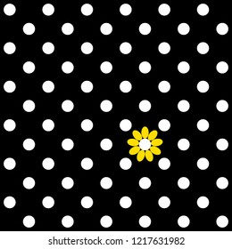 Tri-color seamless background pattern of polka dots and flowers for the decoration of tissue and gift paper