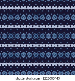 Tri-color seamless background pattern of polka dots and flowers for the decoration of tissue and gift paper
