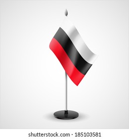 Tricolor table flag of white, black and red horizontal stripes 