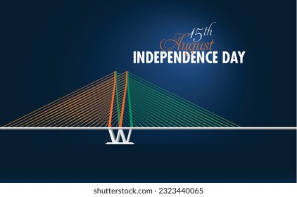 Tri  color theme vector illustration the iconic Bandra–Worli Sea Link  Minimal  Creative     Flat colors  Branding material for 15 August   26 January  Happy Independence Day banner 
