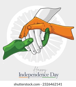 Tricolor three hand showing togetherness. Independence Day of India concept. vector illustration