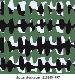 Tri-color uneven line overlapped repeat seamless pattern. Vector illustration. 