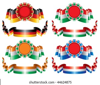 tricolor vector seals and ornate ribbons