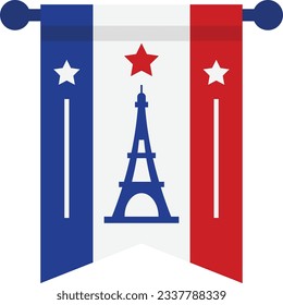 bandera tricolora en el momento del Concepto de la Revolución Francesa, Viajes y Turismo de Francia Elemento Diseño del icono del vector, Símbolo del Día de la Bastilla, Signo del Día Nacional de Francia, ilustración de la Revolución Francesa