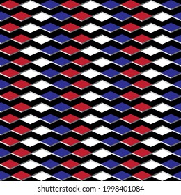 Tricolour diamond square pattern on black background, Abstract Vector Wallpaper, Seamless pattern background.