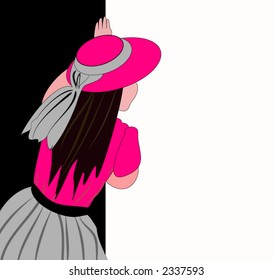 Tricolour vector of a girl looking into a blank space that can be used for whatever you want.