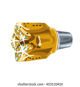 Tricone Drill Bit For Oil And Gas Well Drilling Made Of Gold Encrusted With Diamonds. Vector Illustration.