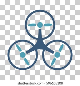 Tricopter Drone icon. Vector illustration style is flat iconic bicolor symbol, cyan and blue colors, transparent background. Designed for web and software interfaces.