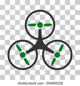 Tricopter Drone icon. Vector illustration style is flat iconic bicolor symbol, green and gray colors, transparent background. Designed for web and software interfaces.