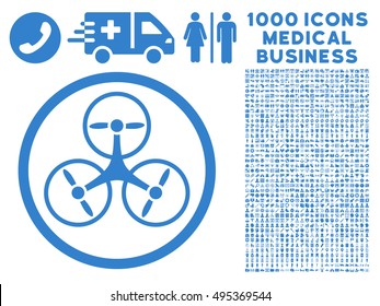 Tricopter icon with 1000 medical business cobalt vector pictographs. Design style is flat symbols, white background.