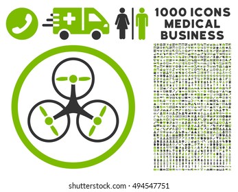 Tricopter icon with 1000 medical commerce eco green and gray vector pictograms. Clipart style is flat bicolor symbols, white background.
