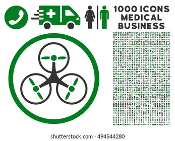 Tricopter icon with 1000 medical commercial green and gray vector pictograms. Collection style is flat bicolor symbols, white background.