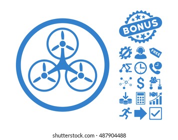 Tricopter pictograph with bonus pictograph collection. Vector illustration style is flat iconic symbols, cobalt color, white background.