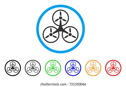 Tricopter rounded icon. Style is a flat tricopter grey symbol inside light blue circle with black, gray, green, blue, red, orange variants. Vector designed for web and software interfaces.