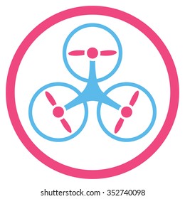 Tricopter vector icon. Style is bicolor flat circled symbol, pink and blue colors, rounded angles, white background.