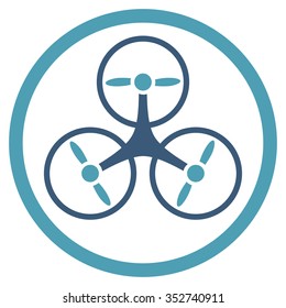Tricopter vector icon. Style is bicolor flat circled symbol, cyan and blue colors, rounded angles, white background.
