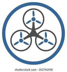 Tricopter vector icon. Style is bicolor flat circled symbol, cobalt and gray colors, rounded angles, white background.