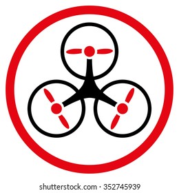 Tricopter vector icon. Style is bicolor flat circled symbol, intensive red and black colors, rounded angles, white background.
