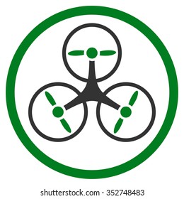 Tricopter vector icon. Style is bicolor flat circled symbol, green and gray colors, rounded angles, white background.