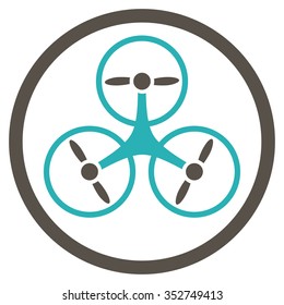 Tricopter vector icon. Style is bicolor flat circled symbol, grey and cyan colors, rounded angles, white background.