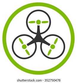 Tricopter vector icon. Style is bicolor flat circled symbol, eco green and gray colors, rounded angles, white background.