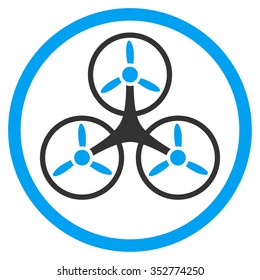 Tricopter vector icon. Style is bicolor flat circled symbol, blue and gray colors, rounded angles, white background.